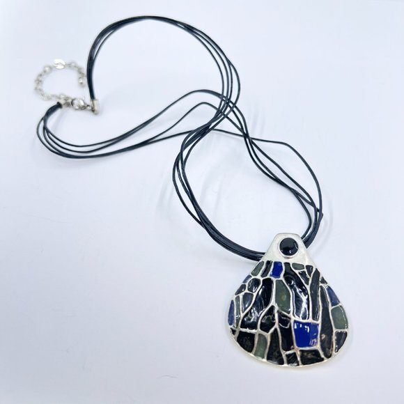 NWT - Christopher & Banks - Blue, Green & Black Pendant 16” Cord Necklace - Picture 4 of 10
